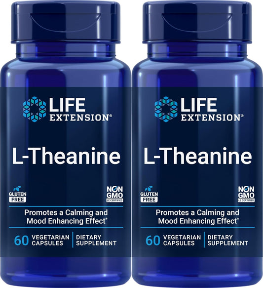 Life Extension L-Theanine, 60 Vegetarian Capsules (Pack of 2) - Amino Acid Derived from Tea - Gluten-Free, Non-GMO