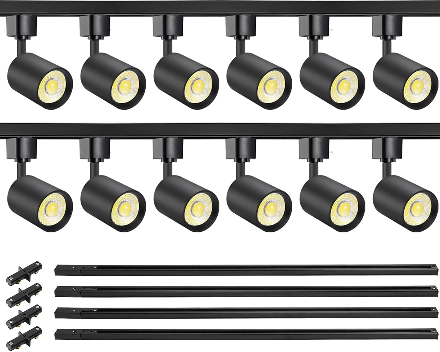 VANoopee 12-Light LED Track Lighting Kit with 13FT H Type Track Lighting Rail, Dimmable LED Track Light Heads Modern Kitchen Track Lighting Fixtures Ceiling Spot Light 3000K 24° CRI90+ 10W 800lm Black