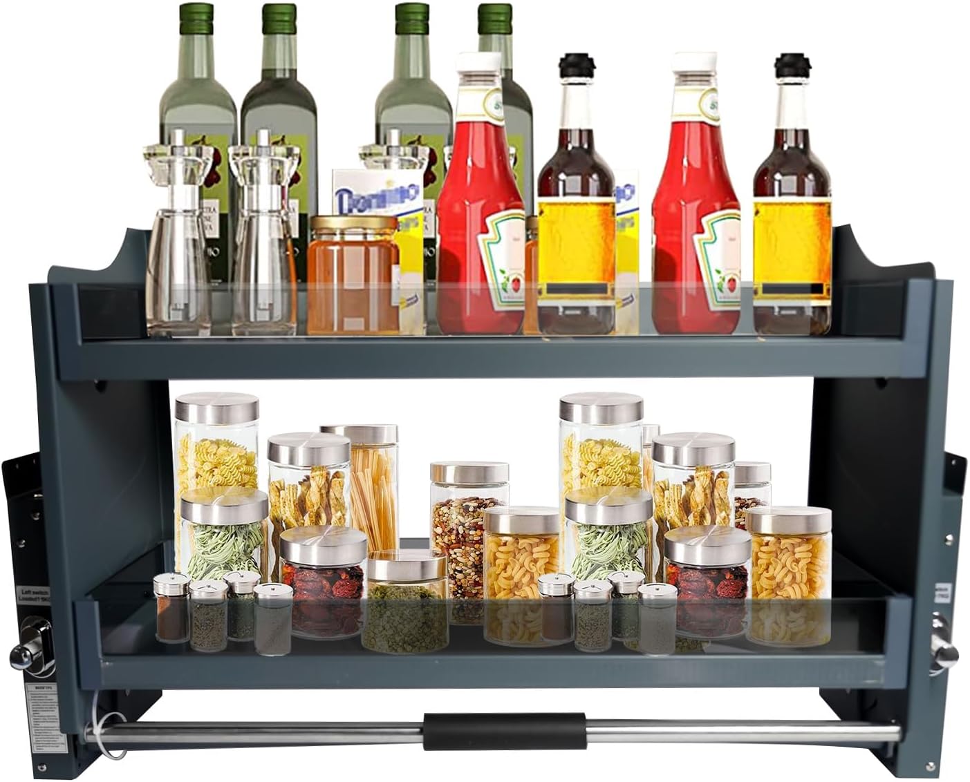 36'' Pull Down Shelf for Upper Cabinets, 2-Tier Pull Down Cabinet Organizer, Ideal Pull Down Spice Rack Cabinet Shelf for Kitchen Appliance Lift Upper Cabinet