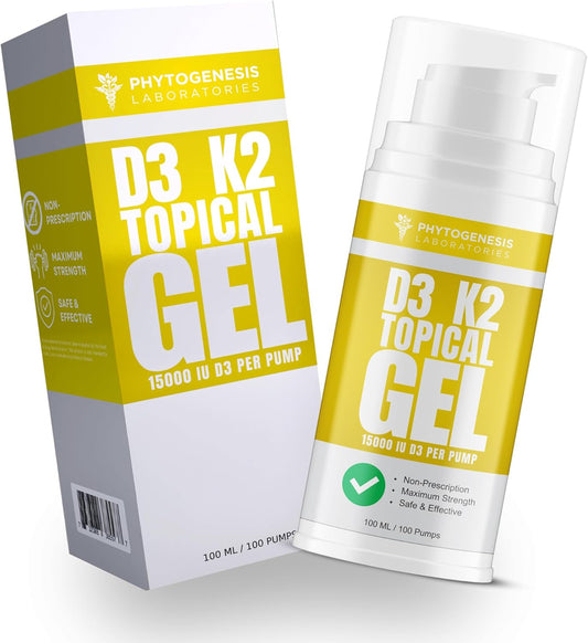 ANDROGENESIS Vitamin D3 K2 Maximum Strength Topical Gel - 15000+ IU Per Pump - The Sunshine Vitamin - Supports Bone & Joint Health, Immune Support - One Month Supply