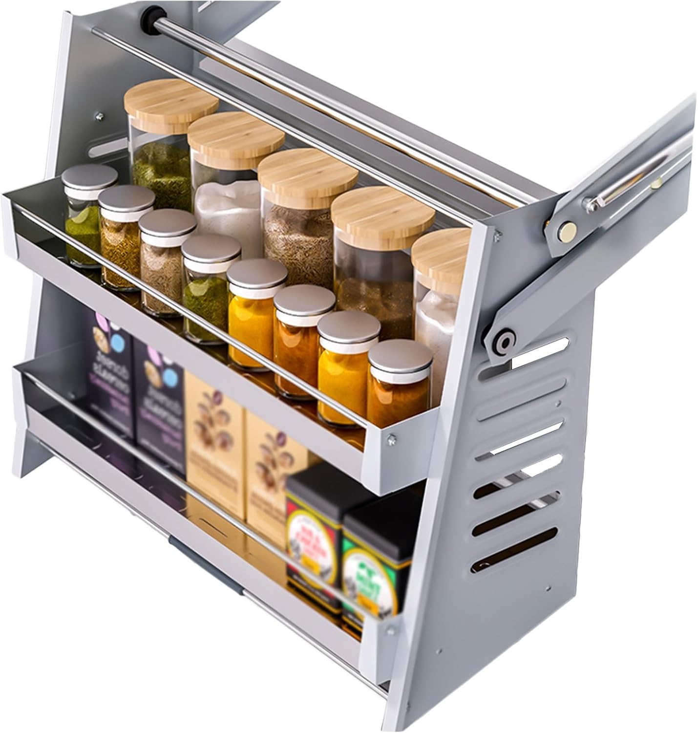 VSKXFDDB Kitchen Organizer 2-Tier Pull-Out Cabinet Organizer Pull-Down Shelves Blind Pull Utensil and Spice Rack System Interior Space Saving Suitable for Kitchen Appliances Lift Upper Cabinets