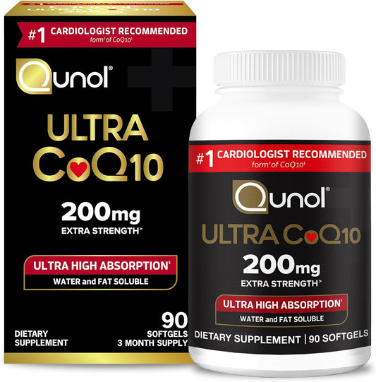 Qunol CoQ10 200mg Softgels, Ultra CoQ10 - Ultra High Absorption Coenzyme Q10 Supplements - Antioxidant Supplement for Vascular and Heart Health & Energy Production, 90 Count