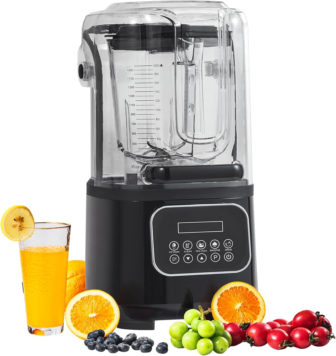 Happybuy Professional Blender with Shield, Commercial Countertop Blender, 68oz Glass Jar, Stainless Steel, 9 Speeds & 5 Functions for Shakes, Smoothies, Puree & Ice Crushing ， Black