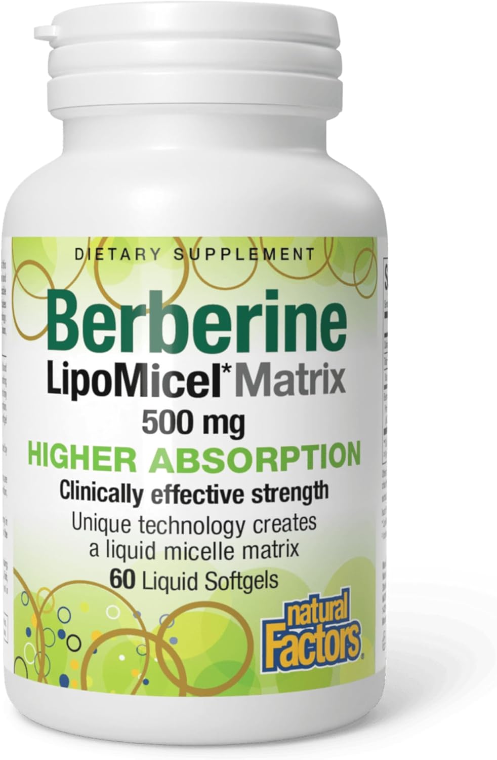 Natural Factors Berberine LipoMicel Matrix Softgels for Healthy Aging and Weight Management, 500 mg, 60 Softgels