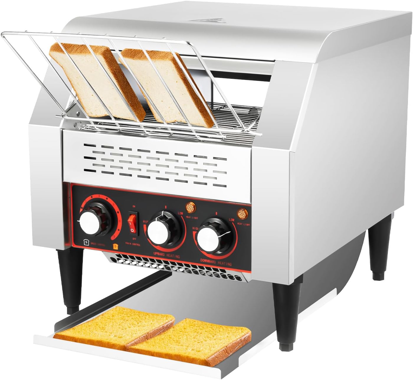 Commercial Conveyor Toaster 300 Slices/Hour 2200W Stainless Steel Industrial Toaster 7 Speed Adjustable Electric Conveyor Belt Toasters for Bun Bagel Bread Baked Food