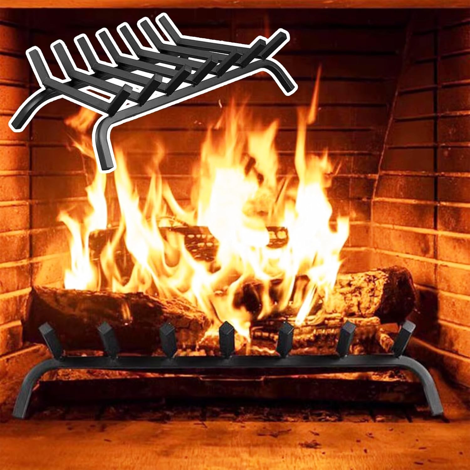 Floor Steel Log Rack Kindling Burning Stand, New Built-in Fireplace Firewood Rack Fire Stand, Indoor Outdoor Fireside/Firepit Firewood Holder