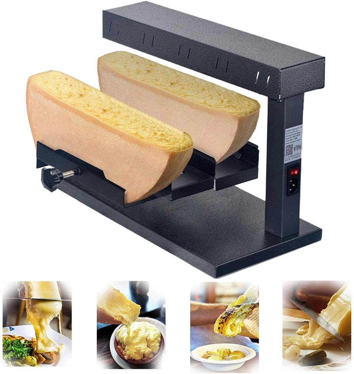 Electric Raclette Cheese Grill Melter with Dual Heating Zones for Quick Melting - Traditional Raclette Melting Machine and Cheese Heater