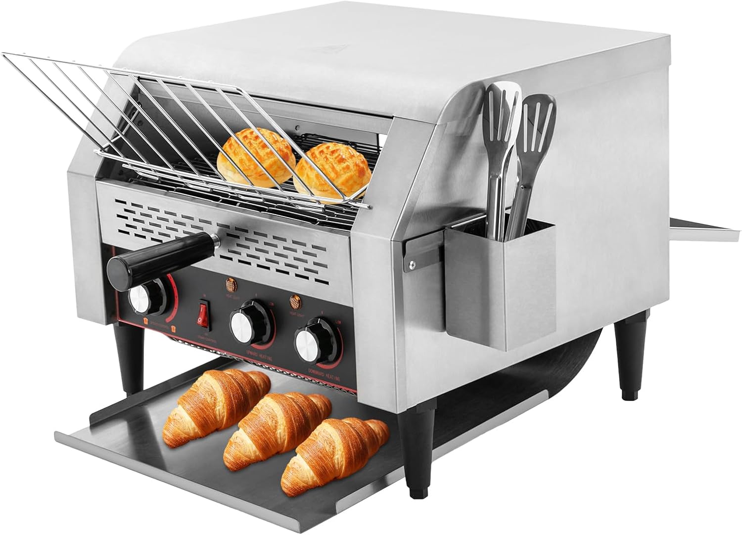 Commercial Toaster 450 Slices/Hour Electric Conveyor Toaster Heavy Duty Stainless Steel Toaster Conveyor with Handle 2400W 110V Restaurant Conveyor Toaster for Store Home Kitchen, Silver