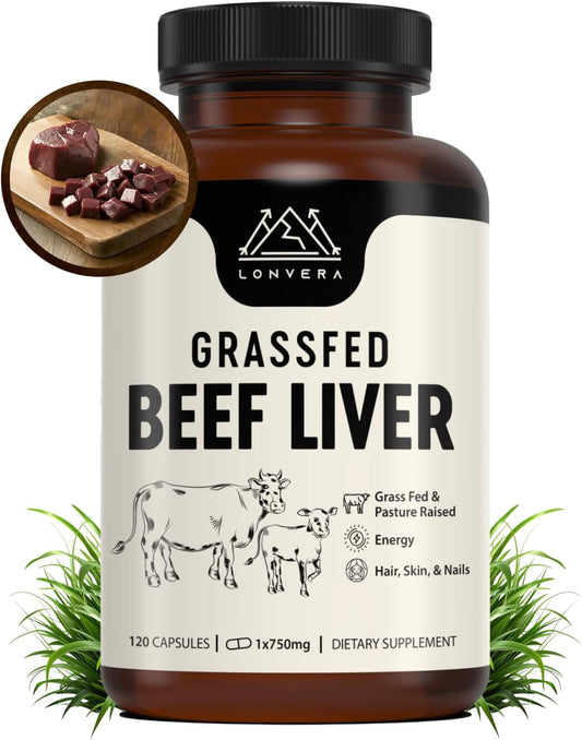 Grass Fed Beef Liver Supplement – 3000mg Freeze Dried Desiccated Organs – Nutrient Source for Joints, Bones, Hair, Skin, Nails & Daily Energy – 120 Pasture-Raised Capsules