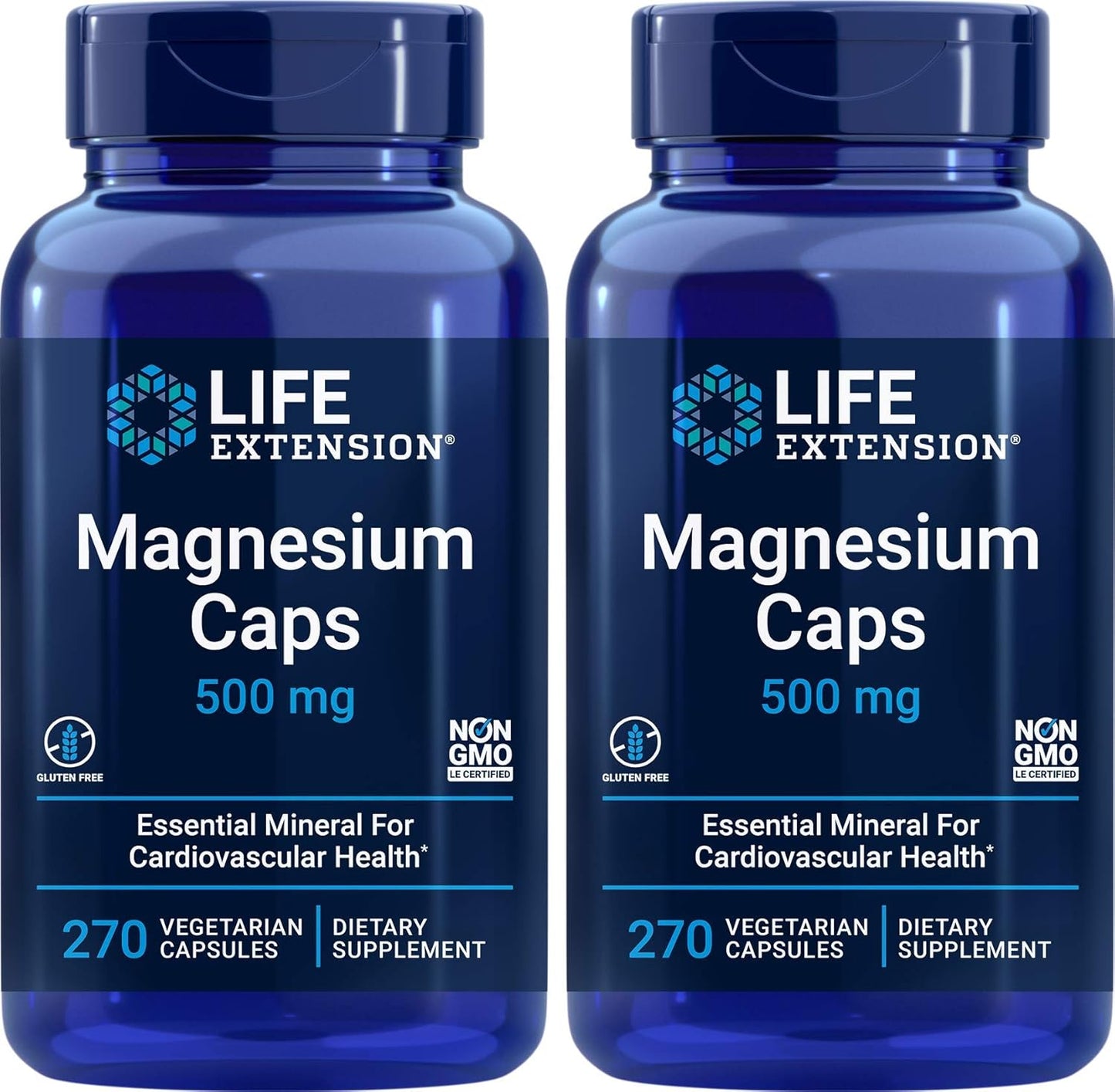 Life Extension Magnesium Caps 500mg, 270 Capsules (Pack of 2) - Vegan, Non-GMO, Mag Complex Supplement w\/Oxide, Citrate, Succinate