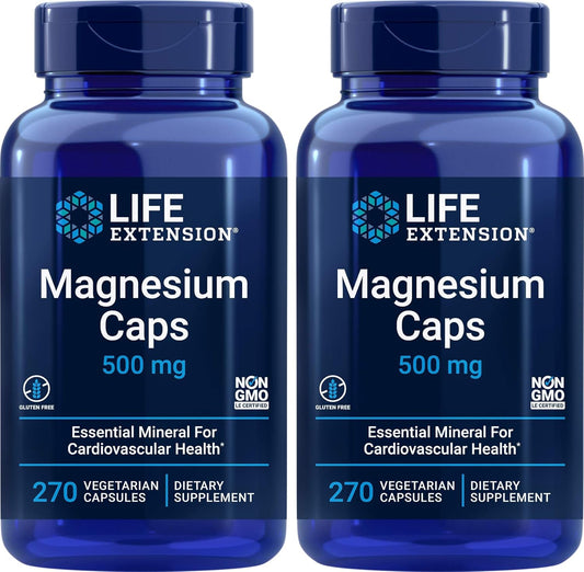 Life Extension Magnesium Caps 500mg, 270 Capsules (Pack of 2) - Vegan, Non-GMO, Mag Complex Supplement w\/Oxide, Citrate, Succinate