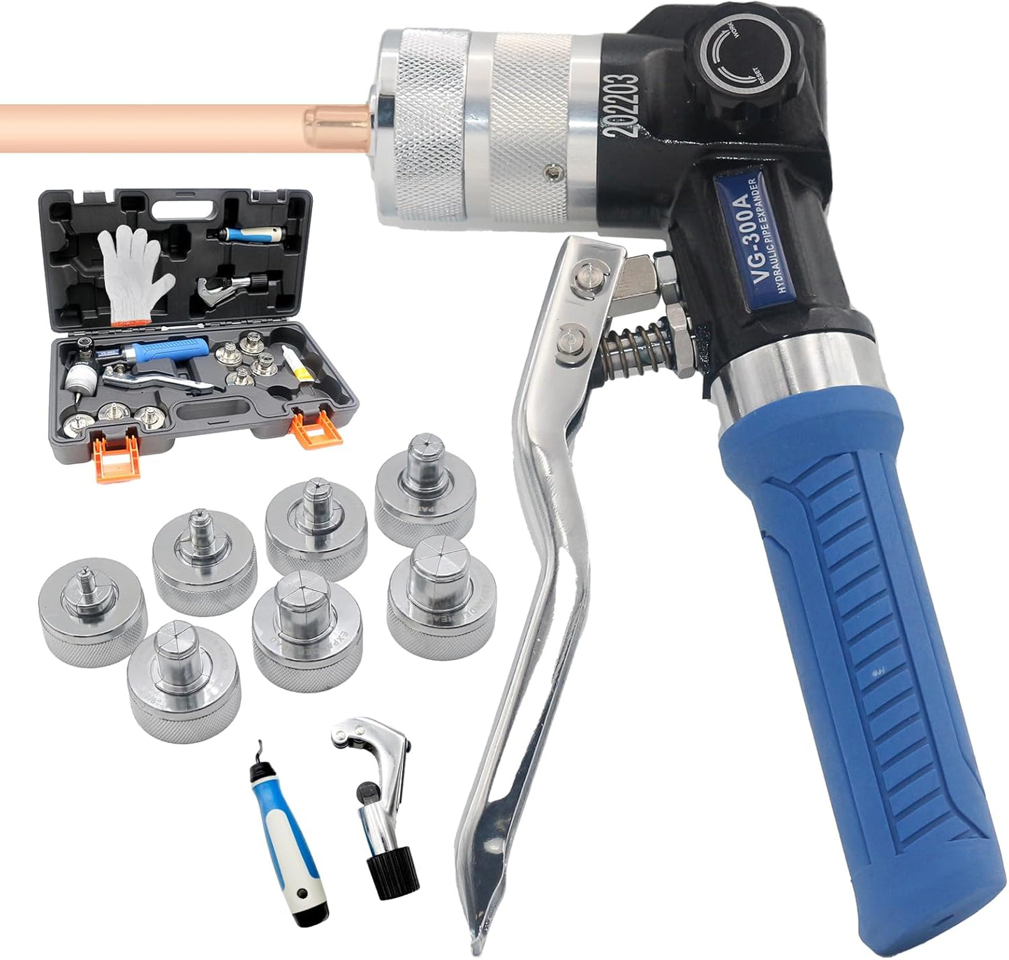 BANCHEE Copper Tube Expander Hydraulic Tube Swaging & Expanding Tool Kit Range 3/8" to 11/8" with 7 Heads Kit (BC-VG300A)