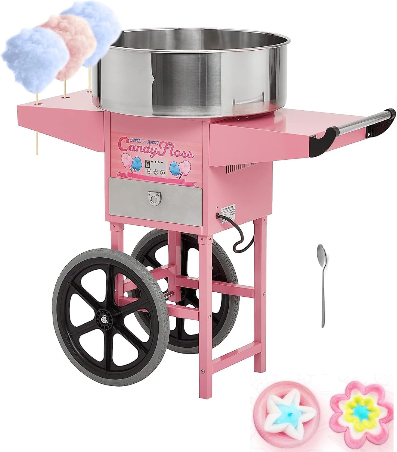 RIEDHOFF Cart Cotton Candy Machine Stainless Steel, PINK