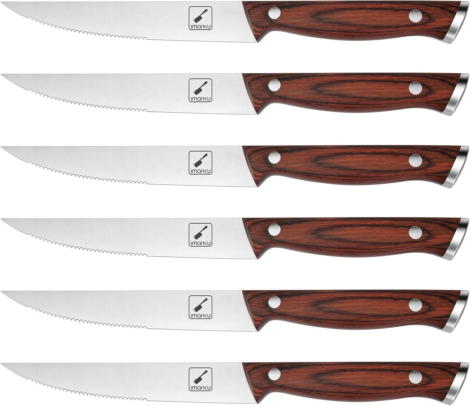 imarku Steak Knives Set of 6, Japanese HC Steel Premium Serrated Steak Knife Set with Ergonomic Handle and Gift Box, Home Essential, Best Birthday Gifts for Women and Men