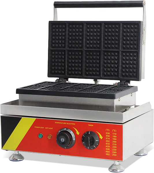 INTBUYING Commercial Nonstick Electric 10pcs Mini Square Waffle Maker Baker Machine Stainless Steel Iron Food Stove