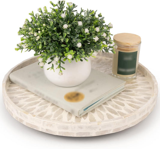CLAYNIX Mother of Pearl Turntable Organizer - Table & Countertop, Cabinet & Pantry Lazy Susan (12.5 in)