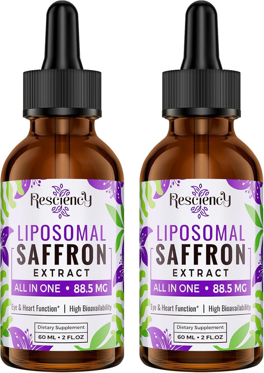 Saffron Supplements - 88.5 mg Saffron Extract Better Bioavailability Liposomal Drops for Mood, Energy, Vision & Focus with Ashwagandha, Turmeric, Magnesium, Zinc, Vitamin B12 & D3, 60 ml, 60 Servings
