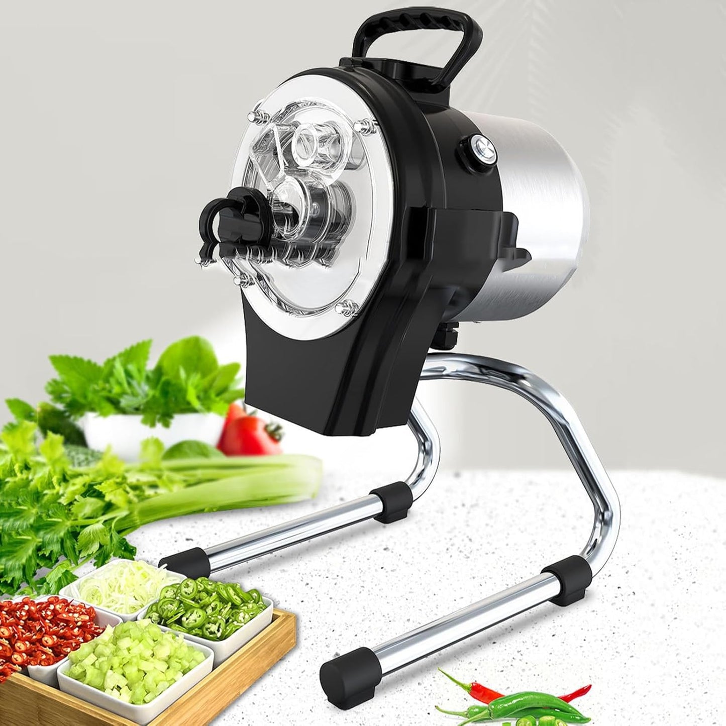 Commercial Vegetable Slicer,1-5Mm Adjustable Thickness Electric Vegetable Slicer,Stainless Steel Multifunctional Commercial Electric Slicer,For Pepper,Chopped Green Onions,Onion,Beans,Celery,FC-110CL