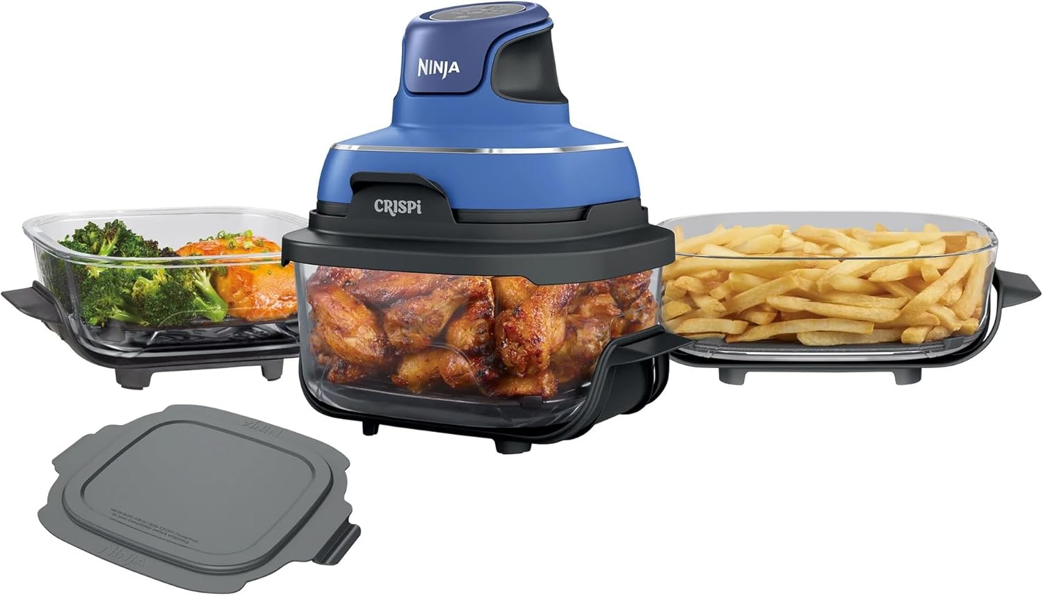 Ninja Crispi 5-in-1 Portable Glass Air Fryer Cooking System, 1500W, 6-Cup, 4-Quart & 2.5-Quart TempWare Containers With Lids, Microwave, Freezer & Dishwasher Safe, Blue, FN103CO