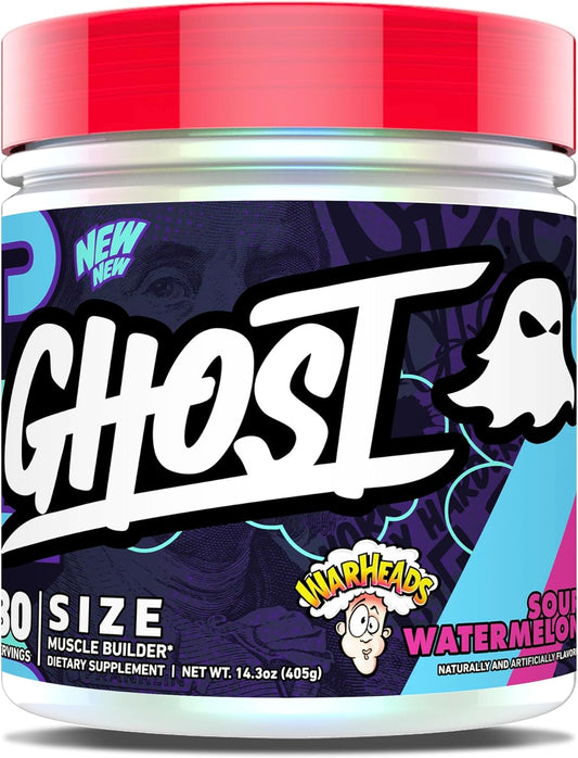 GHOST Size V3 Muscle Builder Dietary Supplement - Warheads Sour Watermelon, 30 Servings \u2013 Support Muscle Growth & Strength Building for Men & Women - Creatine & Betaine - Free of Sugar & Gluten