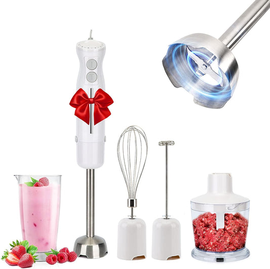 Handheld Blender 5-in-1 Multi-Function Stick Mixer 600w 10 Speed - Perfect for Food Whipping, Milk & Egg Mixing - Mortar, Beaker & Measuring Cup Included