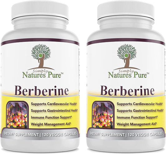 Simply Natures Pure Premium Berberine HCl 500mg - 120 Capsules - Cardiovascular Gastrointestinal Immune Support - Chromium Cinnamon (Pack of 2)
