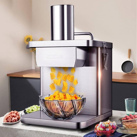 250W Electric Vegetable Dicer Commercial Slicer Machine with 6/8/10/12/15mm Dicing Molds Blades Stainless Steel Automatic Fruit and Vegetable Chopper for Home/Commercial