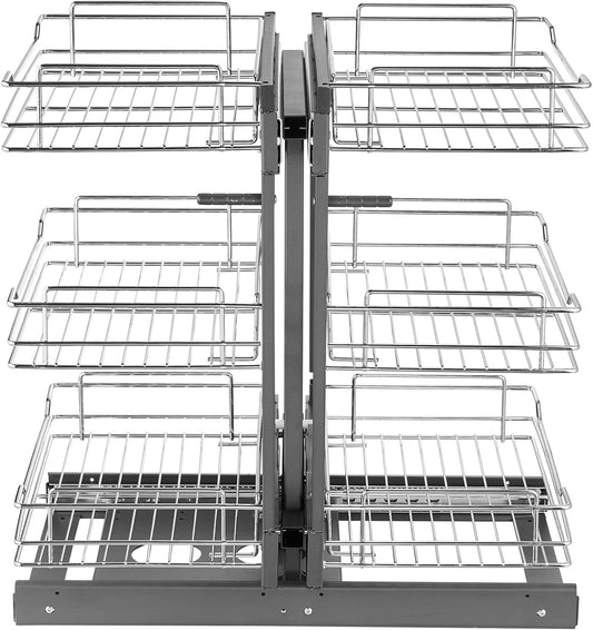 Happybuy Min Opening Blind Corner Pull Out Organizer,Left & Right Open Compatible,15" W,3-Tier 6 Shelf Kitchen Cabinet Organizer, Chrome Carbon Steel Storage Basket, Slide Out Storage Organizer