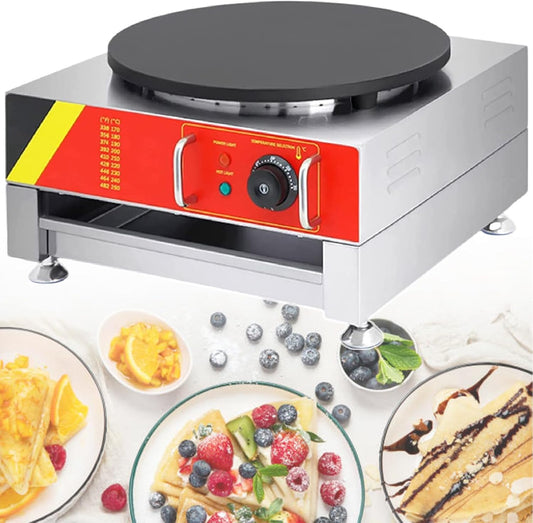Commercial Electric Crepe Maker, 220V 16" Pancake Baking Machine, Electric Crepe Pan Single Hotplate Adjustable Temperature 50-300℃(122-572℉),220V