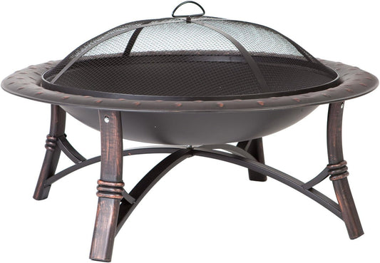 Fire Sense 60857 Fire Pit Roman Brushed Painted Steel Legs Wood Burning Lightweight Portable Patio Outdoor Firepit Backyard Fireplace Included Screen Lift Tool - 35"