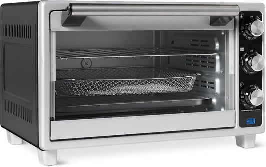 Amazon Basics 6-Slice 23-QT Toaster Oven with Built-In Air Fryer, 7-In-1 Cooking Options, 60-Min Timer & Adjustable Temperature (200℉ - 450℉), With Accessories, 1500W, Stainless Steel, Silver/Gray