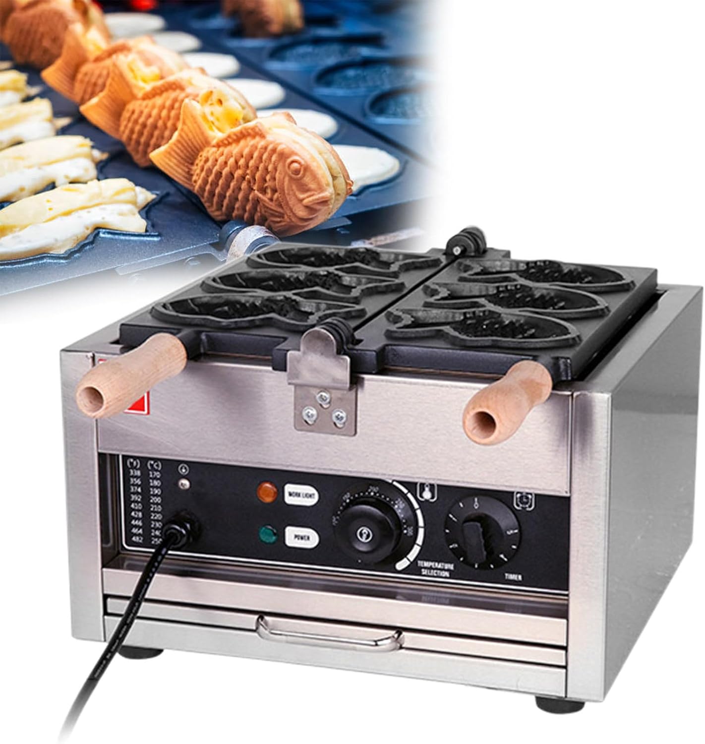 Taiyaki Fish Waffle Maker, Non-stick Electric Cake Waffle Maker, Taiyaki Baker, Fish Shaped Waffle Cones, Stainless Steel, for Family, Restaurants, Snacks,3pcsTaiyaki