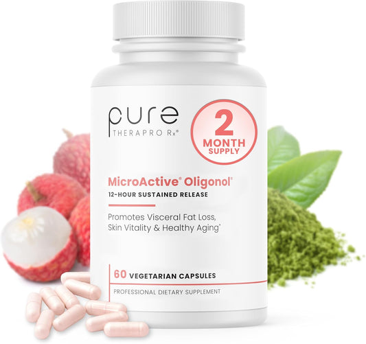 Pure Therapro Rx MicroActive Oligonol | Patented Lychii Fruit & Green Tea Supplement | 2X More bioAvailable | 2 Month Supply | Non-GMO (60 Vegan Capsules)
