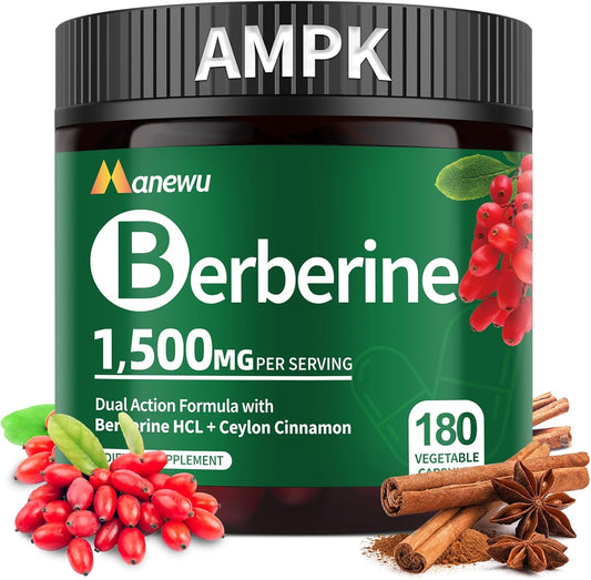 Organic Berberine Supplement - 180 Count Berberine with Ceylon Cinnamon & Citrus Bergamot for We*GHT Health, Gut Health & Immune Support, Berberine 1500mg Complex, 3-Month Supply