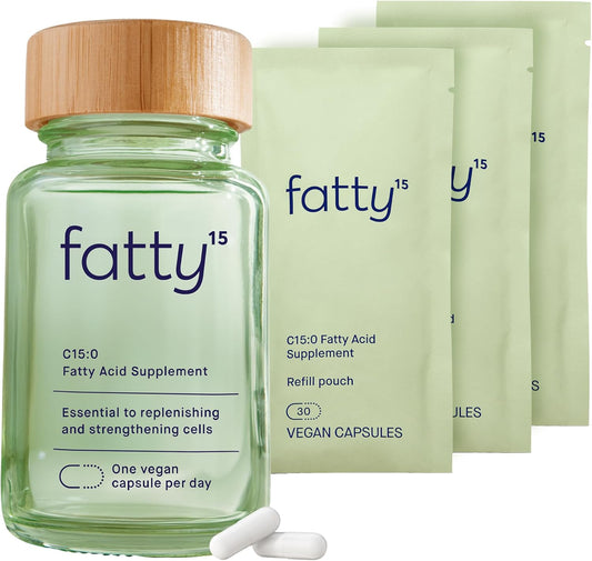 Fatty15 C15:0 Pentadecanoic Acid Supplement The Longevity Nutrient - 90 Vegan Capsules - 3x Cellular Benefits of Fish Oil Omega 3 Supplements - Gut Health, Liver Support, & Mitochondrial Health