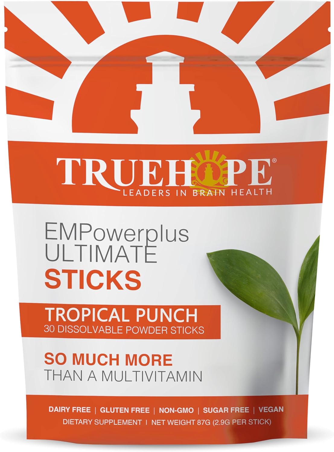 Truehope Multivitamin Nootropic Pouches with Inositol, Vitamin D, Vitamin C, Selenium, Choline, Pantothenic Acid, Niacin, Iodine - Once-Per-Day EMPowerplus Ultimate Sticks - 30 Count, Tropical Punch