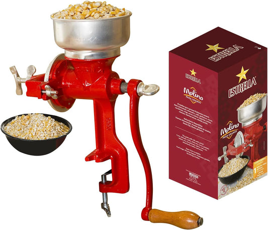 Estrella Cast Iron Manual Crank Corn Grain Grinder 14" Tall & 5" Hopper