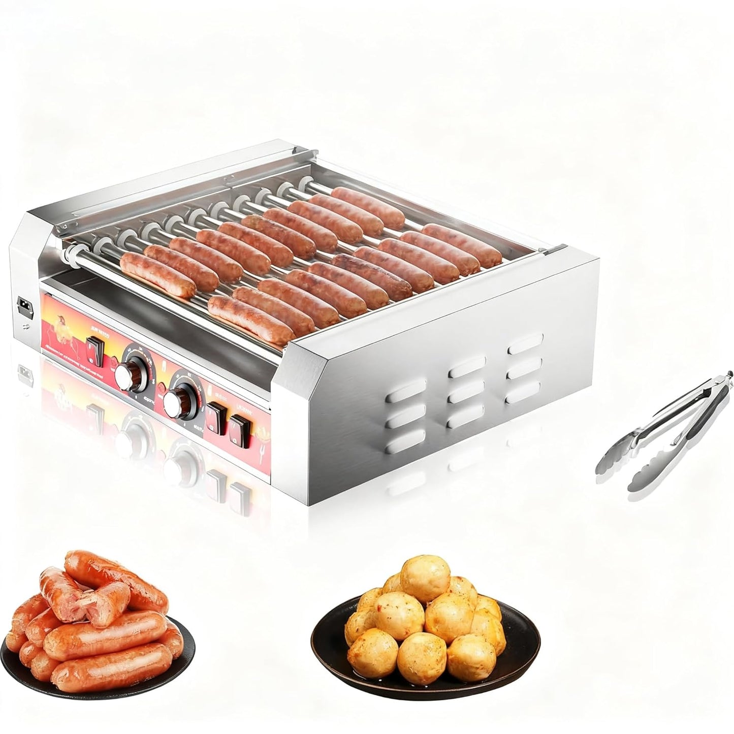 Sausage Roaster, Stainless Steel Hot Dog Grill with Adjustable Temperature & Non-Stick Surface, Portable Sausage Cooking Tool for Home Kitchen & Outdoor Barbecue