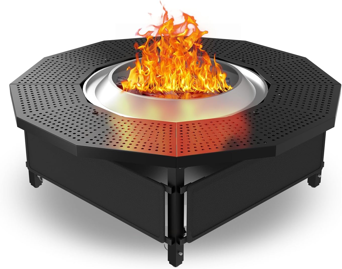 Hupsjer Fire Pit Surround Tabletop Use for Solo Stove Bonfire Ranger Yukon 2.0, with Coated Steel and UV-Resistant Outdoor Fabric, Adjustable Tabletop for Solo Stove Bonfire Accessories, Thick Metal