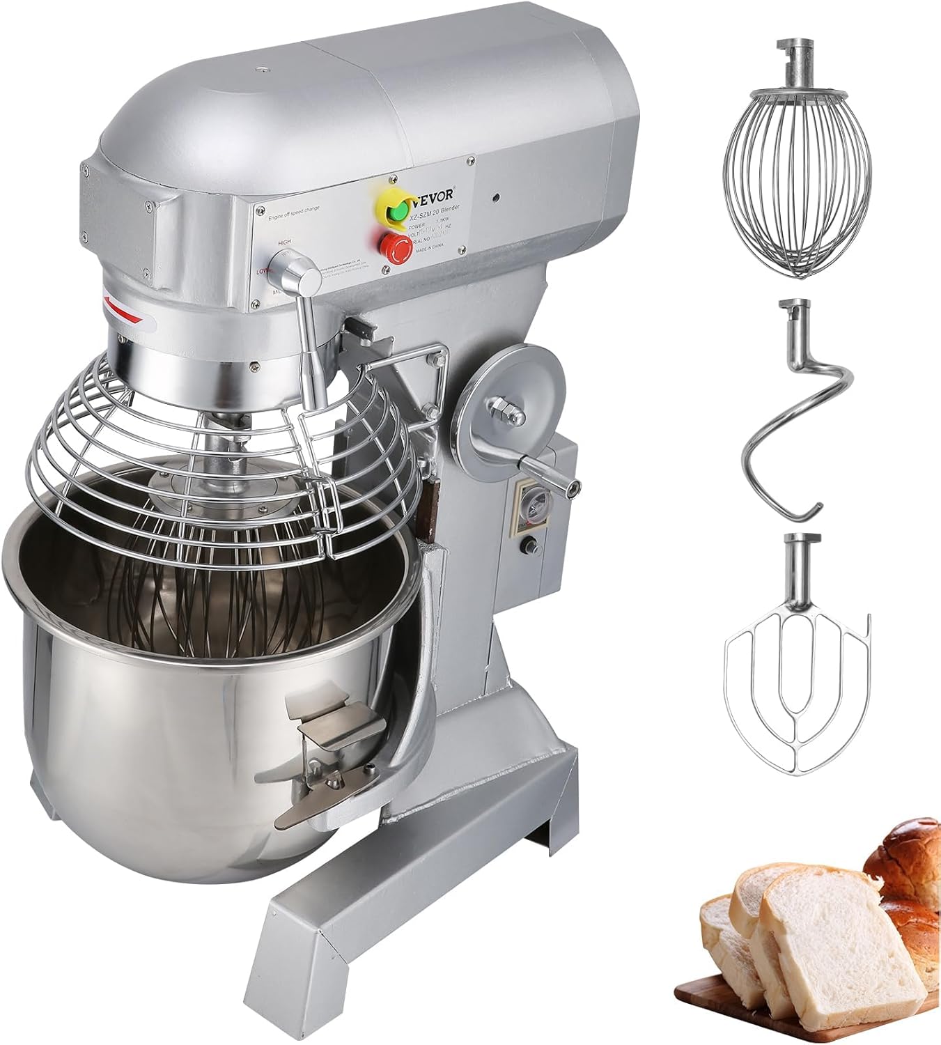 Happybuy 10Qt Commercial Food Mixer with Timing Function， Commercial Mixer 500W Stainless Steel Bowl Heavy Duty Electric Food Mixer Commercial with 3 Speeds Adjustable, Perfect for Bakery Pizzeria