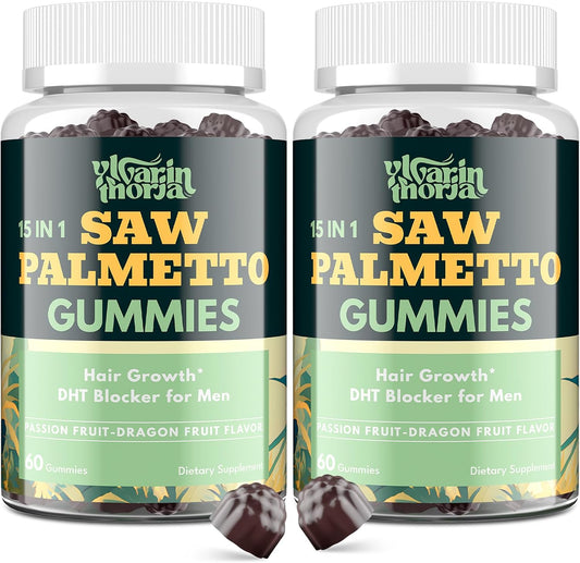 Saw Palmetto Gummies for Men \u2013 600mg Extra Strength DHT Blocker with Biotin, Pumpkin Seed \u2013 Supports Prostate Function, Urinary Flow & Hair Regrowth Supplement, 60 Passionfruit-Dragonfruit Gummies