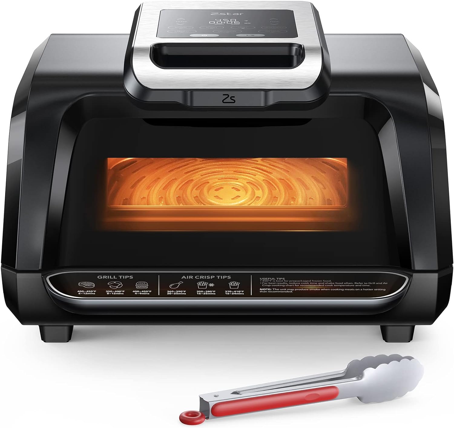 Indoor Air Fryer Grill Combo, 7-in-1 Smokeless Electric Grill with Easy View Window, 1750W Air Fryer Oven with 4QT Capacity, Non-Stick Plates & Silicone Tongs