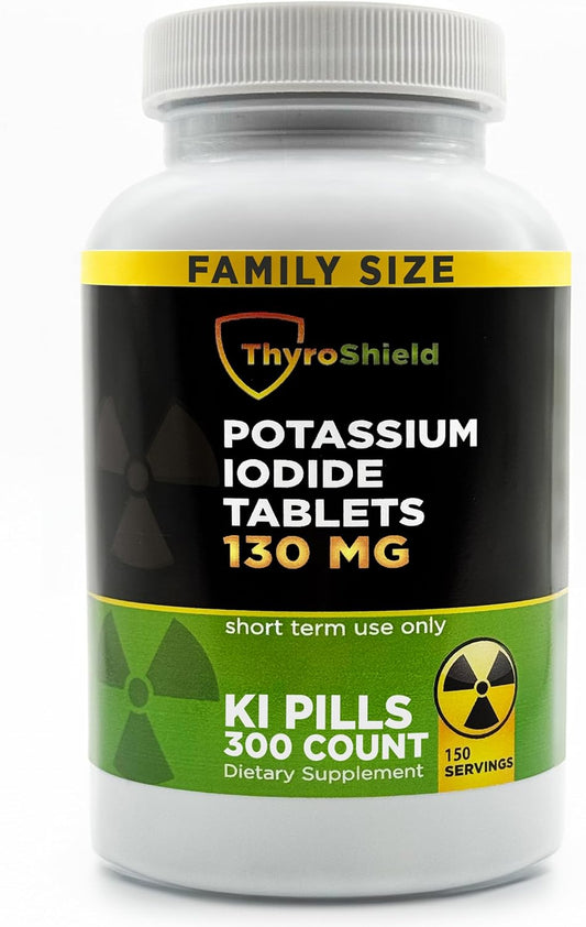 Potassium Iodide Tablets 130 mg | 300ct Iodine for Radiation Exposure - Potassium Iodine Pills - YODO Naciente - KI Pills - Made in USA - ThyroShield (300 Tablets)