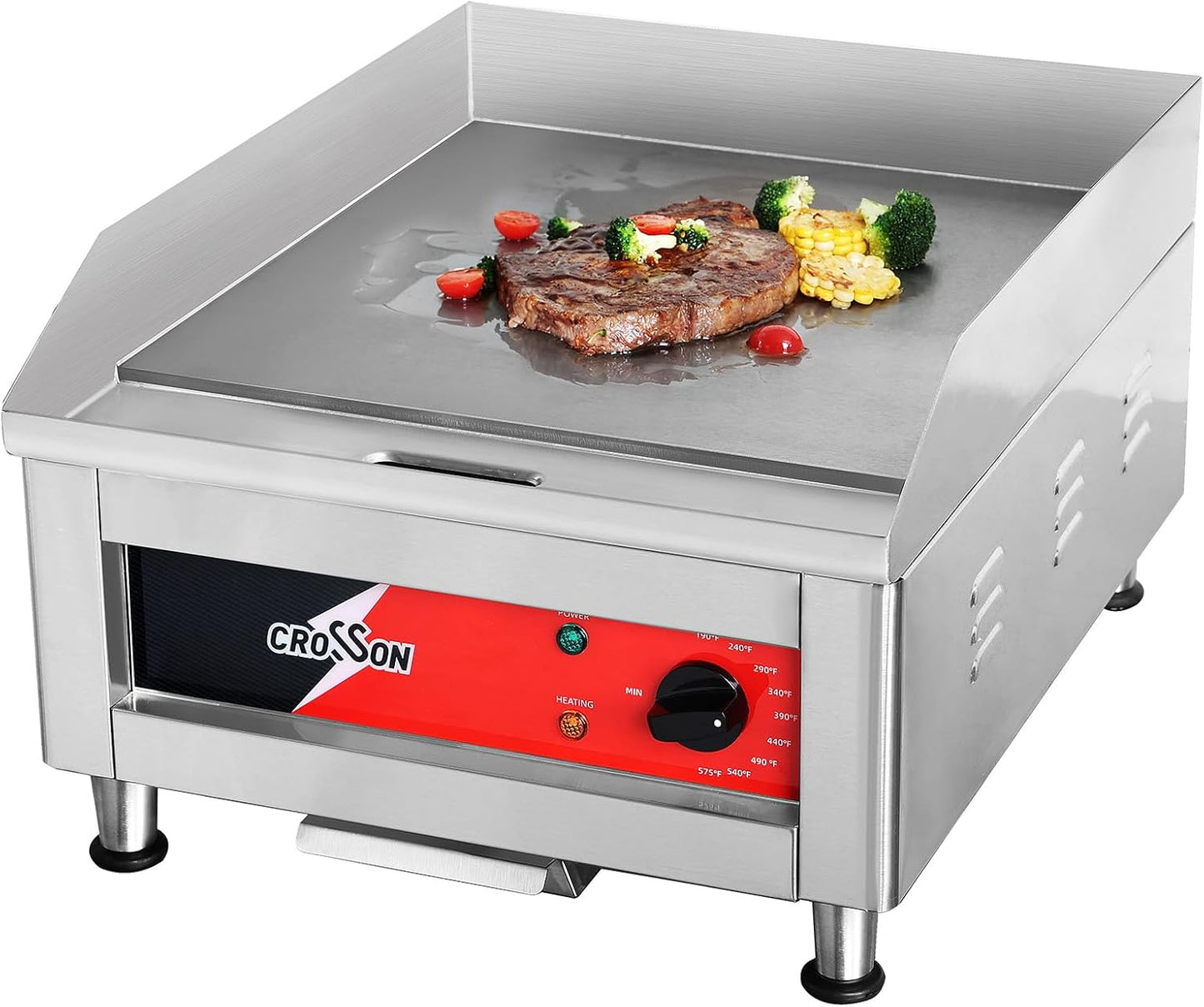 CROSSON 16"*16" Commercial Electric Countertop Griddle,Flat Top Griddles with Non-Stick 2\/5" Thick Iron Cooking Plate for Restaurant and home use-120V\/1750W,Spatula Included