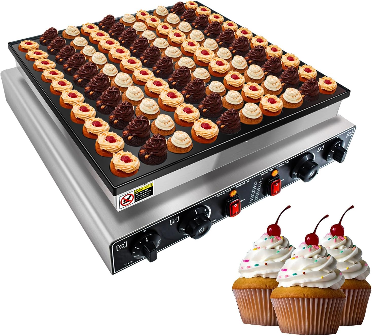 KOOTEN Dutch Pancake Baker,100pcs Electric Commercial Large Waffle Maker,Mini pancakes Maker Machine, Non-Stick Round Stainless Steel Mini Waffle Maker with 2 Thermostats and 2 Timers