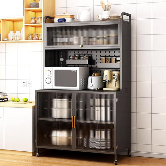 Sideboards For Kitchen,Kitchen Cupboard, With Storage Sturdy Kitchen Rack , Microwave Rack Storage Rack , Bakers Racks For Kitchens With Storage, For Small Appliances, Easy To Move ( Color : Black , S