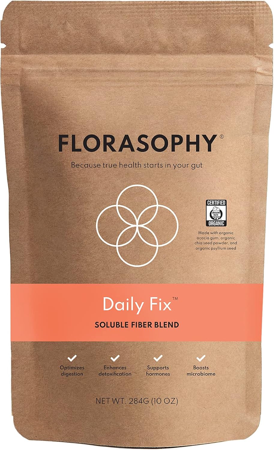Florasophy Daily Fix Organic Soluble Fiber Supplement for Digestive Gut Health, Gluten Free Vegan Soluble Prebiotic Powder, One Month Supply