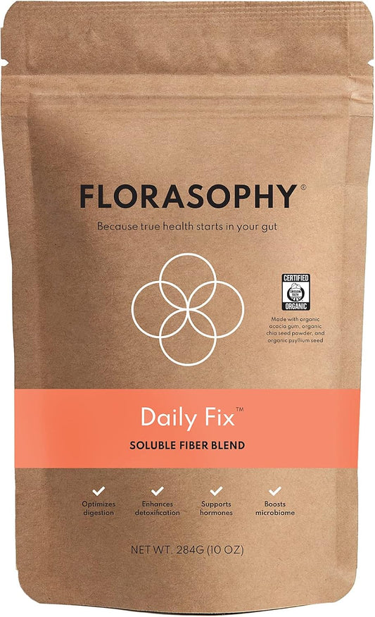 Florasophy Daily Fix Organic Soluble Fiber Supplement for Digestive Gut Health, Gluten Free Vegan Soluble Prebiotic Powder, One Month Supply