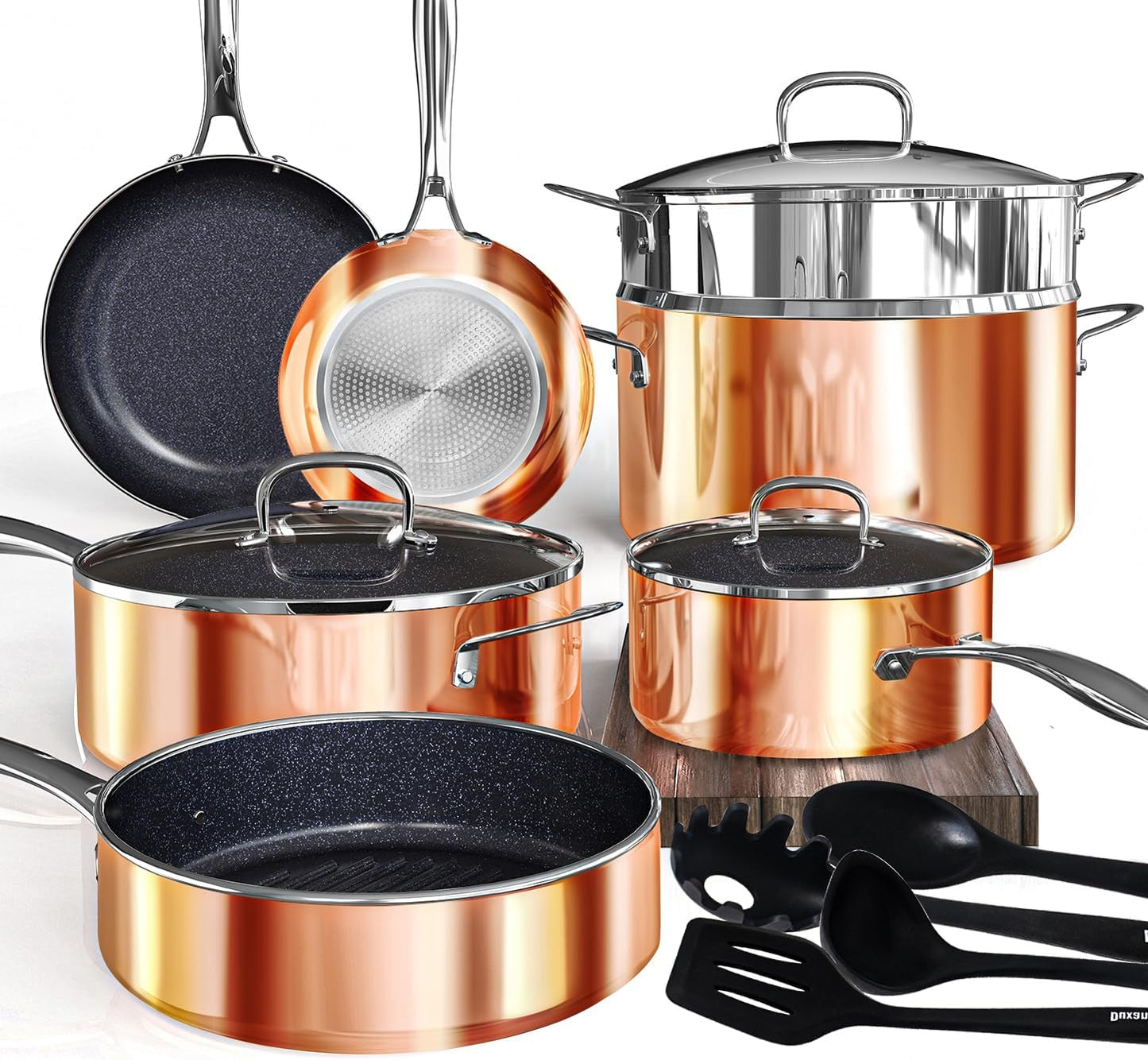 Deluxe DUXANO 14PC Healthy Pots and Pan With 9H Anti-scratch Coating, 2-Layer Non-Stick Ceramic&PFAS Free, Sensitively&Evenly Induction Cooking, Enhanced Flavor with Infrared Cookware, Dishwasher Safe