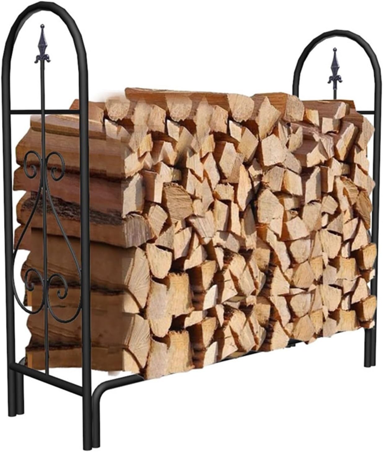 Cast Iron Firewood Rack, Large Firewood Log Rack for Wood Burning Stove/Under Eaves/Back Porch Storage Rack
